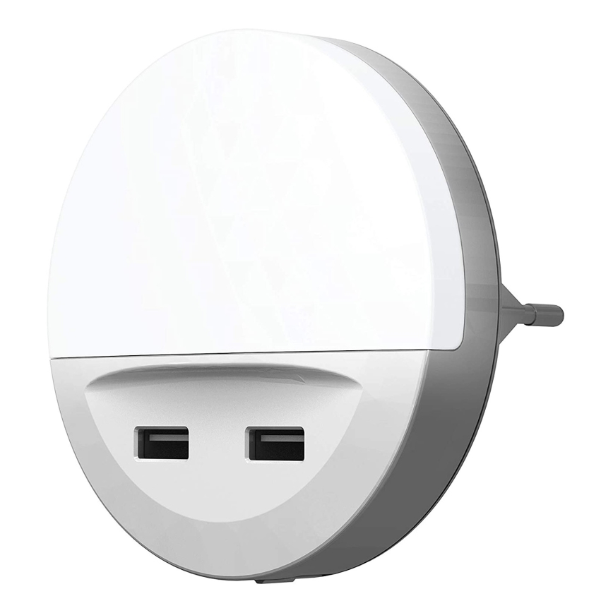 Ledvance - LED-yövalo pistorasiaan anturilla LUNETTA 2xUSB LED / 13W / 230V