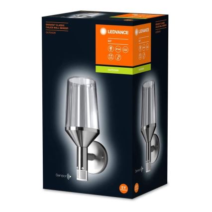 Ledvance - Seinävalaisin anturilla ulkokäyttöön CALICE 1xE27 / 60W / 230V IP44