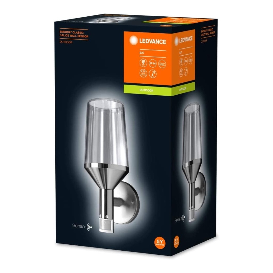 Ledvance - Seinävalaisin anturilla ulkokäyttöön CALICE 1xE27 / 60W / 230V IP44