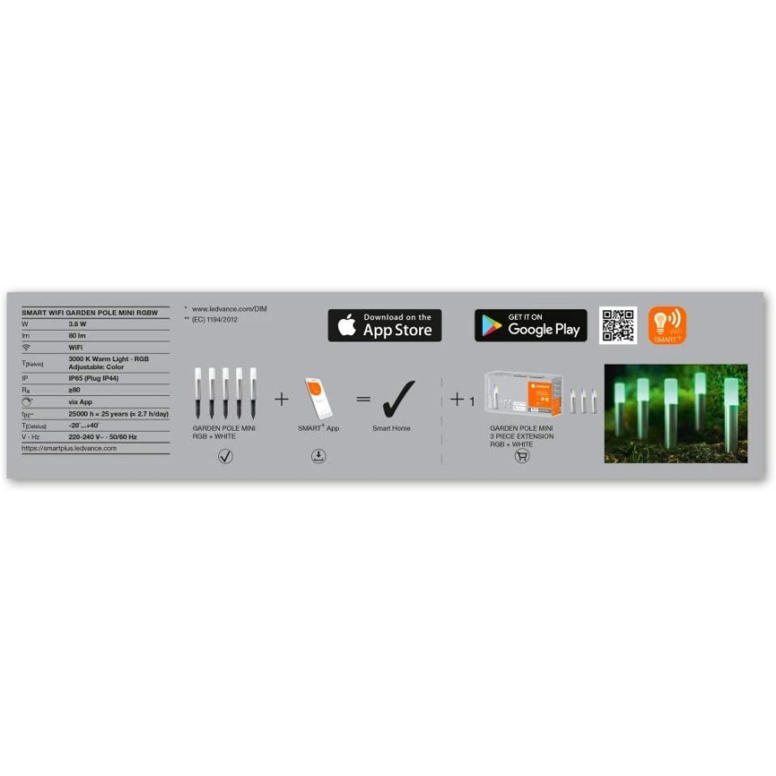 Ledvance - SET 5x LED RGBW ulkovalaisin SMART+ GARDEN POLE 5xLED/5,7W/230V IP65 Wi-Fi