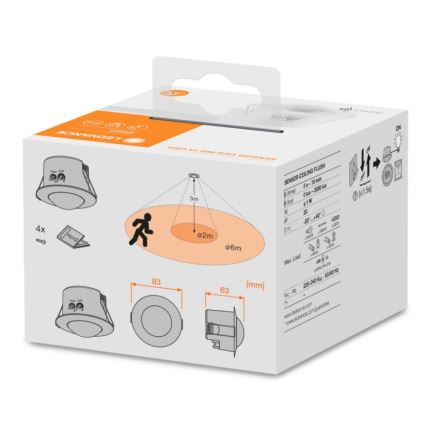 Ledvance - upotettava infrapuna-liiketunnistin FLUSH 230V valkoinen