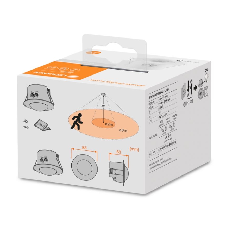 Ledvance - upotettava infrapuna-liiketunnistin FLUSH 230V valkoinen