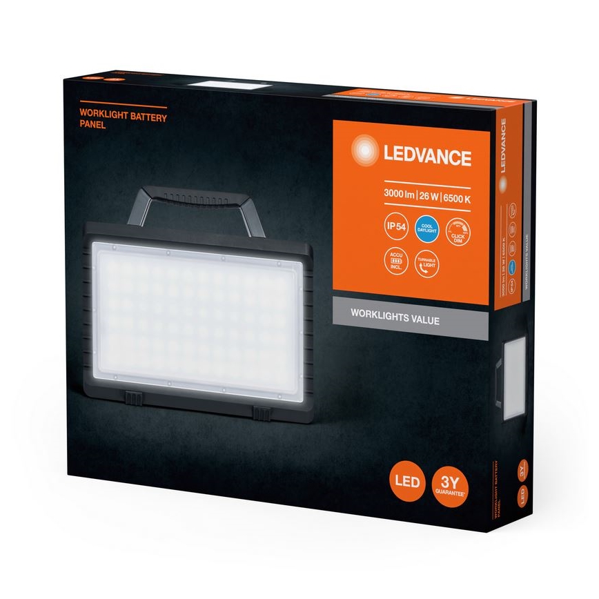 Ledvance - LED himmennettävä ulkokäyttöön tarkoitettu ladattava työvalo WORKLIGHT BATTERY LED/26W/5V 2200 mAh IP54