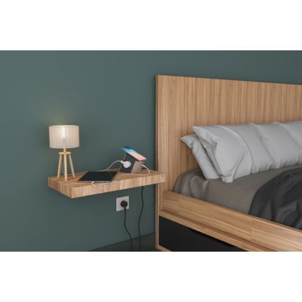 Legrand 049402 - Pistorasianjakaja katkaisimella 2Z Tyyppi E + USB-A + USB-C ja langaton lataus 10W 2m ruskea