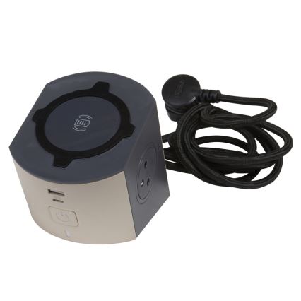 Legrand 049402 - Pistorasianjakaja katkaisimella 2Z Tyyppi E + USB-A + USB-C ja langaton lataus 10W 2m ruskea