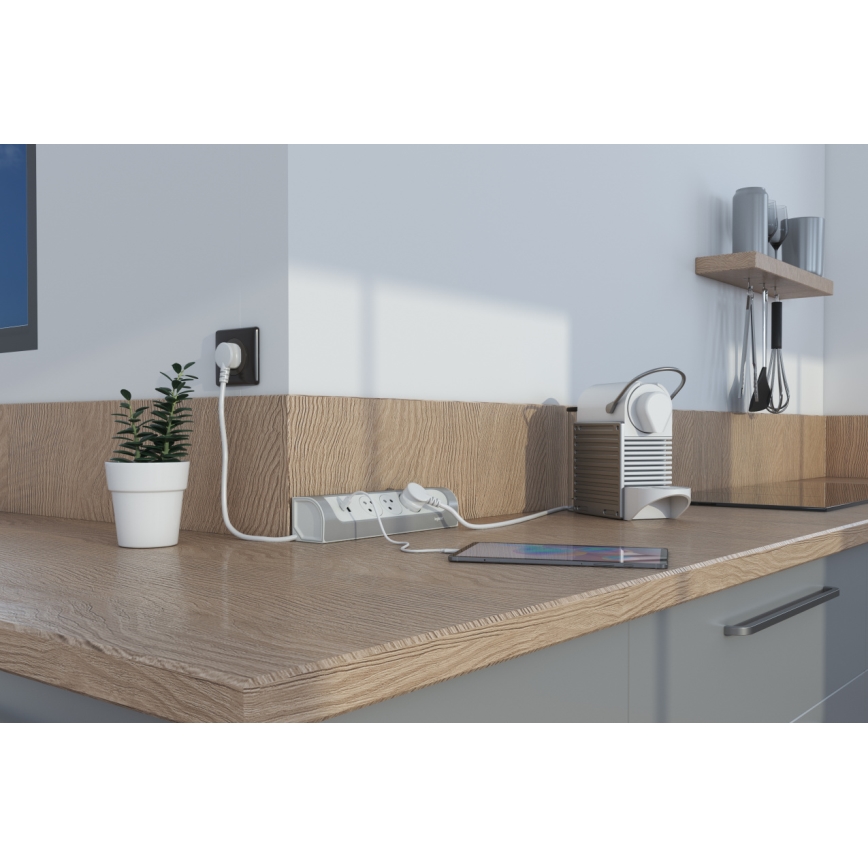 Legrand 049406 - Jatkojohto 3Z Tyyppi E + USB-A + USB-C 1m hopea/valkoinen
