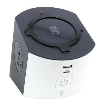 Legrand 049412 - Pistorasianjakaja katkaisimella 2Z Tyyppi E + USB-A + USB-C ja langaton lataus 10W 2m valkoinen