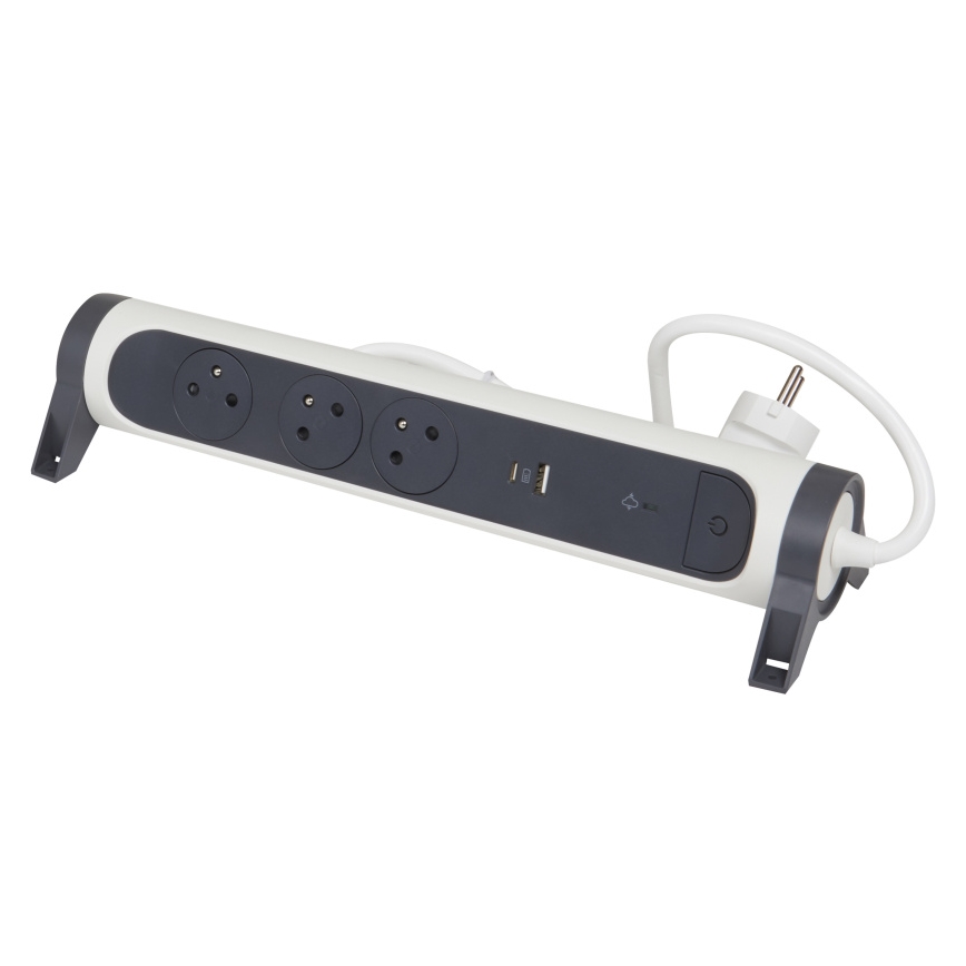 Legrand 049416 - Jatkojohto kytkimellä 3Z Tyyppi E + USB-A + USB-C 1,5m