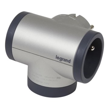 Legrand 049439 - Pistokkeen jakaja pyörivä 2Z Tyyppi E, F + USB-A + USB-C hopea/musta