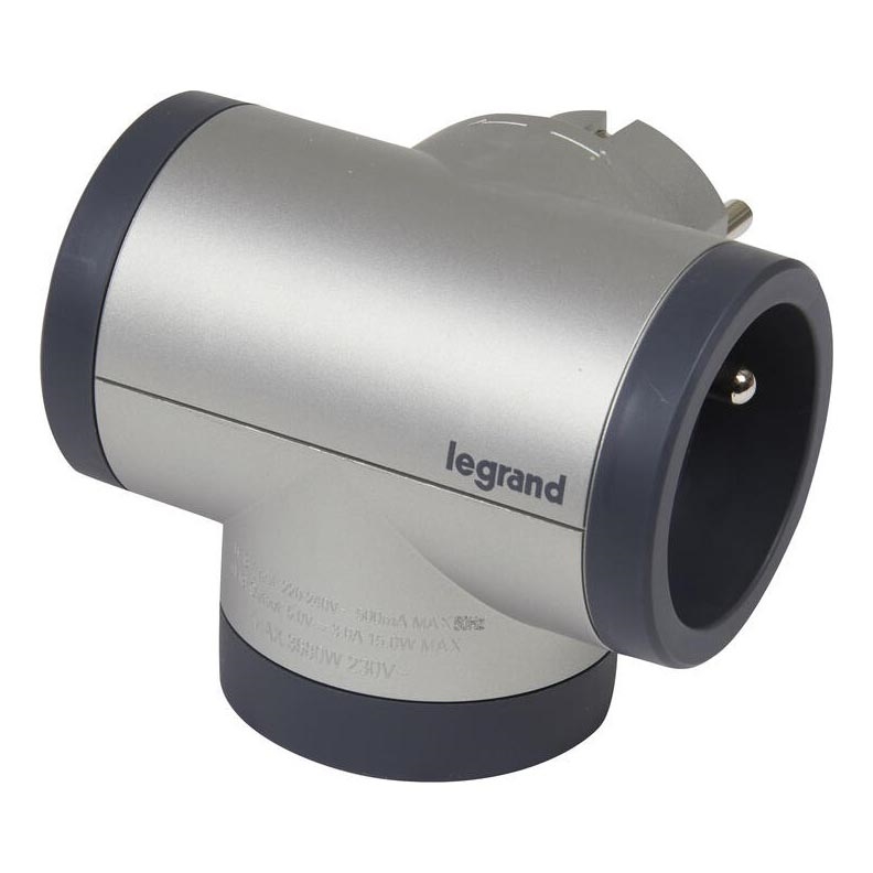 Legrand 049439 - Pistokkeen jakaja pyörivä 2Z Tyyppi E, F + USB-A + USB-C hopea/musta