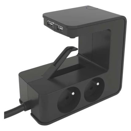 Legrand 050412 - Jatkokaapeli katkaisimella pöytälevyyn 4Z Tyyppi E + 2x USB-A 1,5m musta