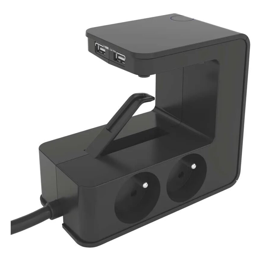 Legrand 050412 - Jatkokaapeli katkaisimella pöytälevyyn 4Z Tyyppi E + 2x USB-A 1,5m musta