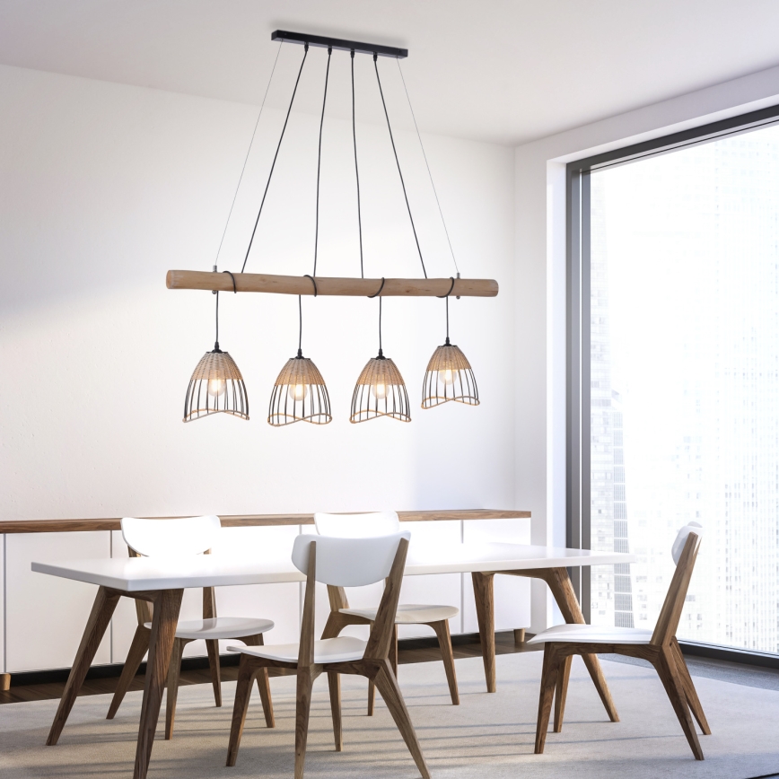 Leuchten Direkt 11156-79 - Kattokruunu johdossa REED 4xE27/60W/230V eukalyptus