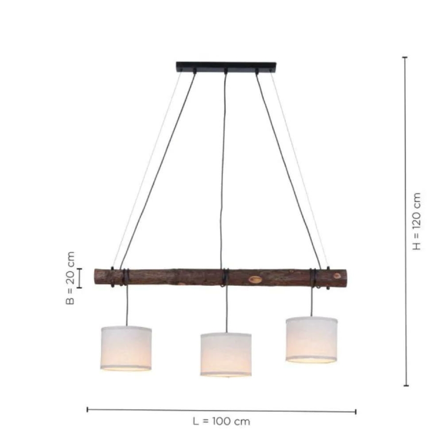 Leuchten Direkt 11238-79 - Kattokruunu johdossa BARK 3xE27/40W/230V puu