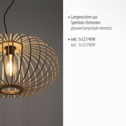 Leuchten Direkt 11409-79 - Kattokruunu johdossa RACOON 1xE27/40W/230V bambu