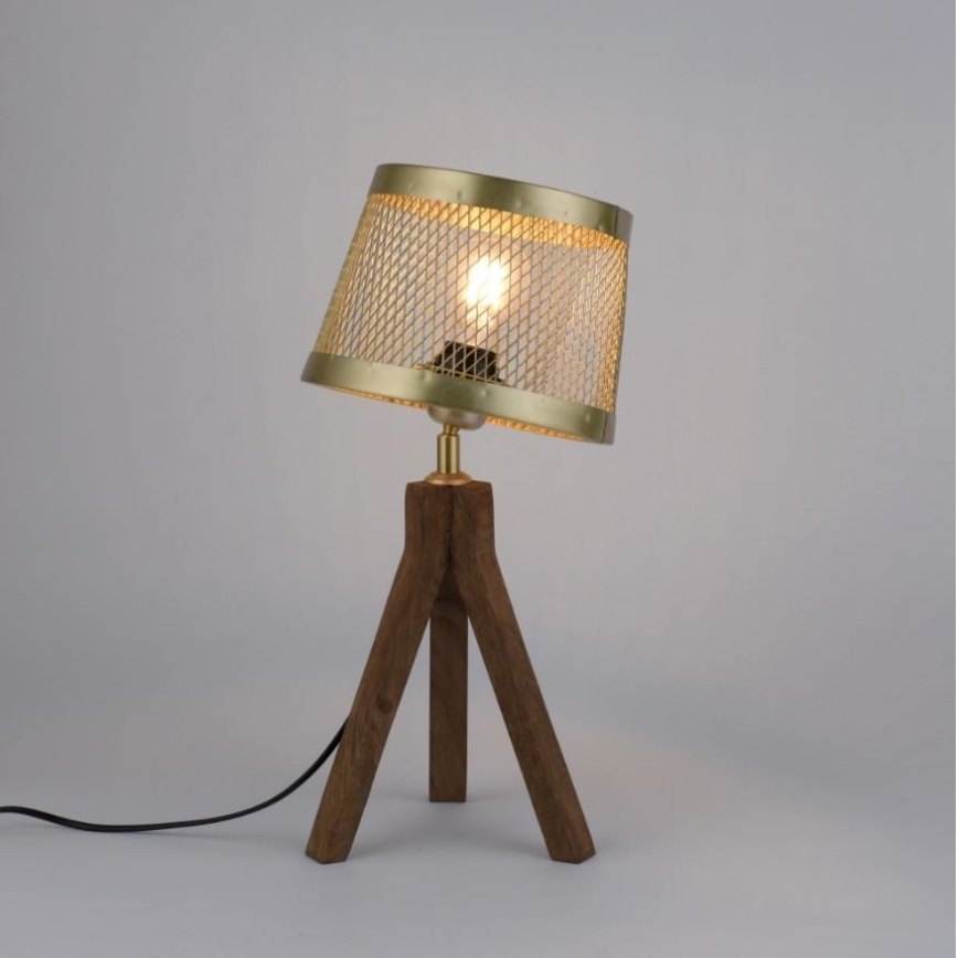 Leuchten Direkt 11423-60 - Pöytävalaisin FREDERIK 1xE27/60W/230V mangopuu
