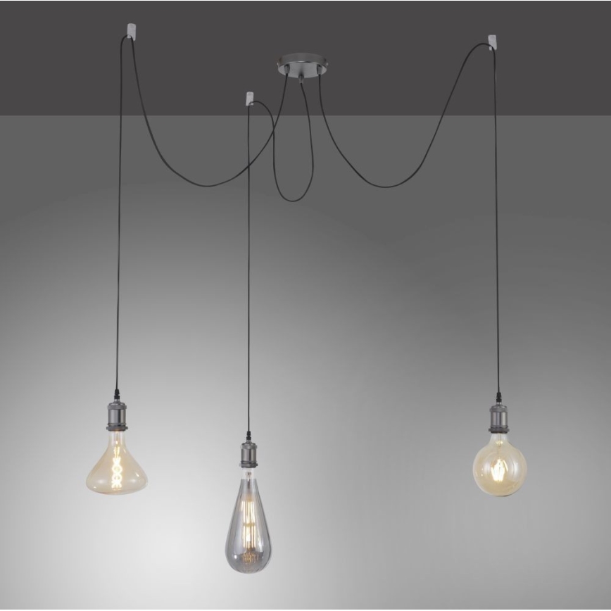 Leuchten Direkt 13571-18 - Kattokruunu johdossa DIY 3xE27/60W/230V hämähäkki musta