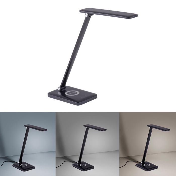 Leuchten Direkt 14415-16 - LED Himmennettävä kosketuspöytävalaisin langattomalla latauksella FLORENTINA LED/5W/230V 3000-5000K musta + USB