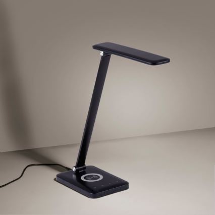 Leuchten Direkt 14415-16 - LED Himmennettävä kosketuspöytävalaisin langattomalla latauksella FLORENTINA LED/5W/230V 3000-5000K musta + USB