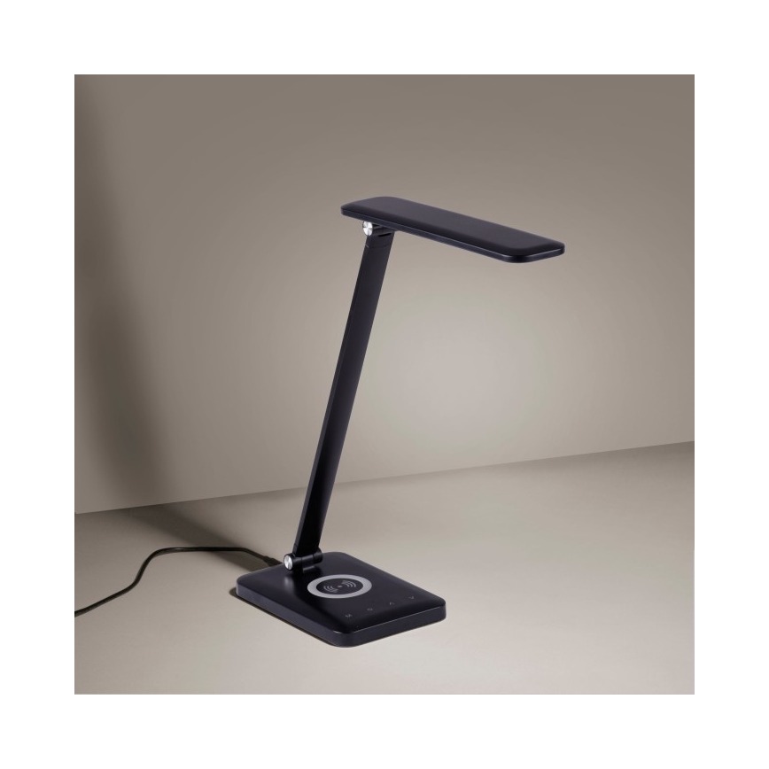 Leuchten Direkt 14415-16 - LED Himmennettävä kosketuspöytävalaisin langattomalla latauksella FLORENTINA LED/5W/230V 3000-5000K musta + USB