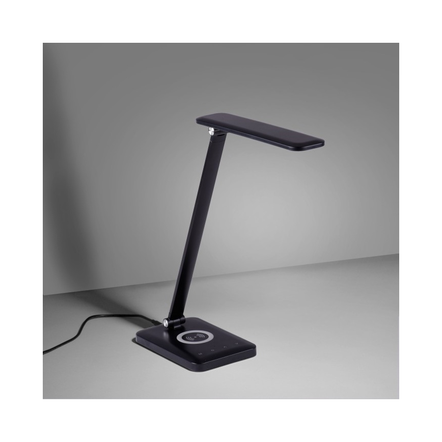 Leuchten Direkt 14415-16 - LED Himmennettävä kosketuspöytävalaisin langattomalla latauksella FLORENTINA LED/5W/230V 3000-5000K musta + USB