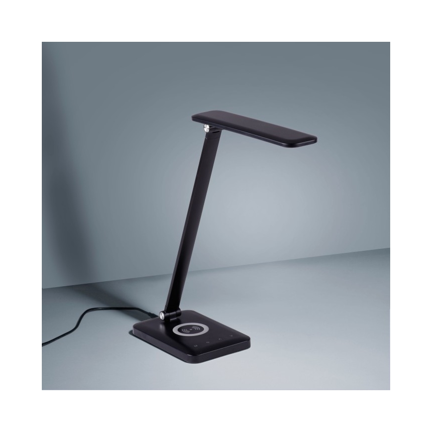Leuchten Direkt 14415-16 - LED Himmennettävä kosketuspöytävalaisin langattomalla latauksella FLORENTINA LED/5W/230V 3000-5000K musta + USB
