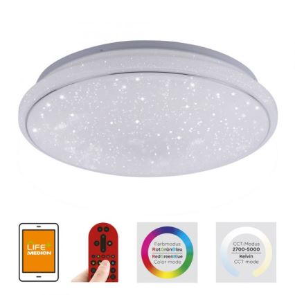 Leuchten Direkt 14743-16 - LED RGB Himmennettävä kattovalo JUPI LED/28W/230V Tuya 2700-5000K + kauko-ohjain