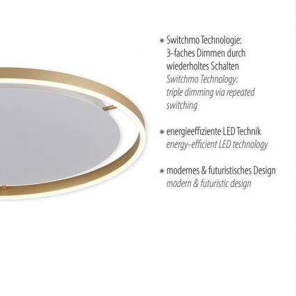 Leuchten Direkt 15392-60 - Himmennettävä LED-kattovalo RITUS LED/30W/230V messinki