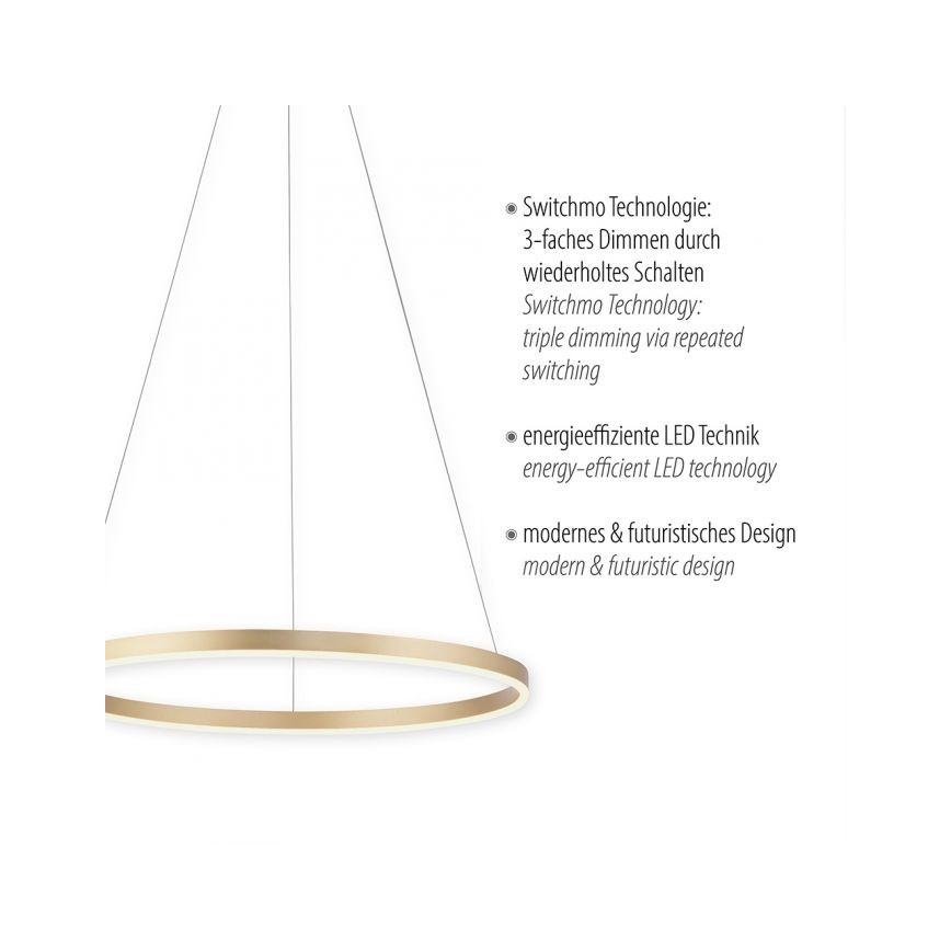 LLeuchten Direkt 15394-60 - LED-himmennettävä kattokruunu nauhalla RITUS LED/30W/230V messinki