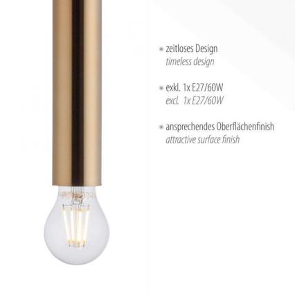 Leuchten Direkt 15617-60 - Riippuvalaisin BRUNA 1xE27/60W/230V messinki