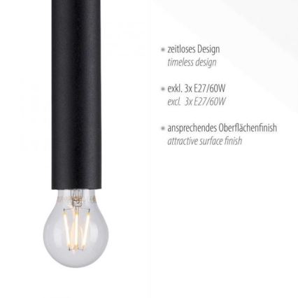 Leuchten Direkt 15618-18 - Riippuvalaisin BRUNA 3xE27/60W/230V musta