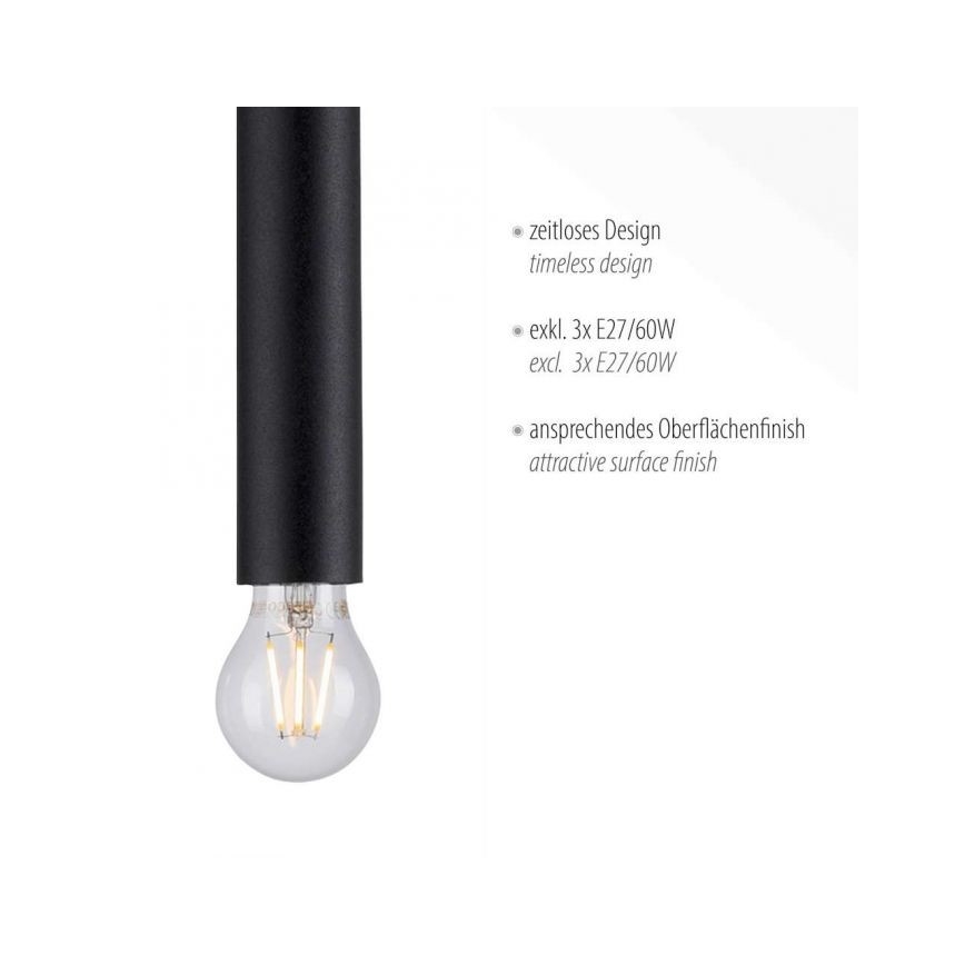 Leuchten Direkt 15618-18 - Riippuvalaisin BRUNA 3xE27/60W/230V musta