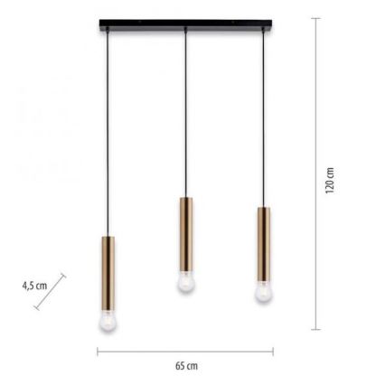 Leuchten Direkt 15618-60 - Riippuvalaisin BRUNA 3xE27/60W/230V messinki