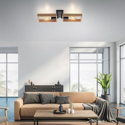 Leuchten Direkt 15657-18 - Kiinteä kattokruunu FRANKY 2xE27/60W/230V akaasia