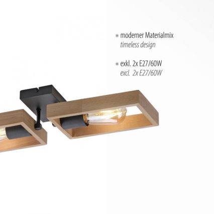 Leuchten Direkt 15657-18 - Kiinteä kattokruunu FRANKY 2xE27/60W/230V akaasia