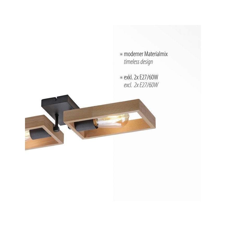 Leuchten Direkt 15657-18 - Kiinteä kattokruunu FRANKY 2xE27/60W/230V akaasia