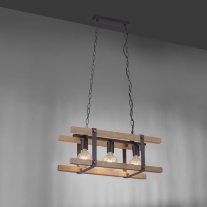 Leuchten Direkt 15683-79 - Kattokruunu ketjussa EDITH 3xE27/60W/230V mänty