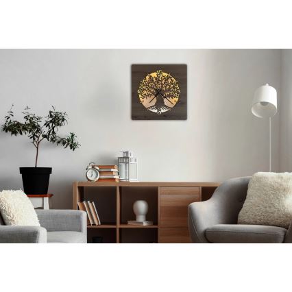 Li-Go 23537/DUB2 - Himennettävä LED-seinäkello LED/10W/5V 20000 mAh 42x42 cm tammi/oliivipuu, pyöreä + kauko-ohjain