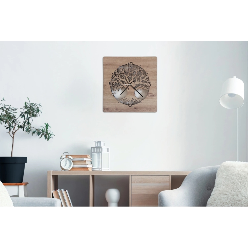 Li-Go 23537/DUB2 - Himennettävä LED-seinäkello LED/10W/5V 20000 mAh 42x42 cm tammi/oliivipuu, pyöreä + kauko-ohjain