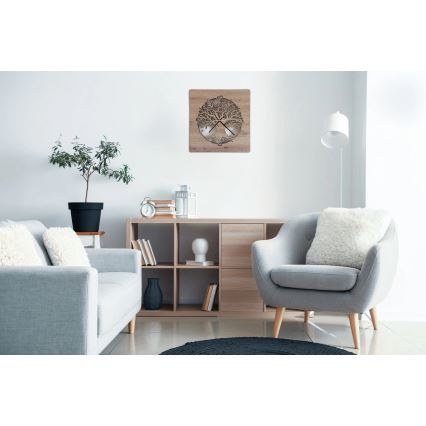 Li-Go 23537/DUB2 - Himennettävä LED-seinäkello LED/10W/5V 20000 mAh 42x42 cm tammi/oliivipuu, pyöreä + kauko-ohjain