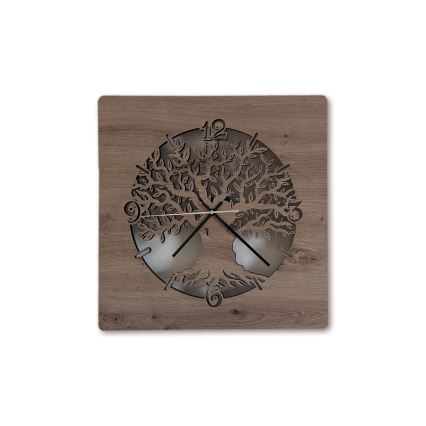 Li-Go 23537/DUB2 - Himennettävä LED-seinäkello LED/10W/5V 20000 mAh 42x42 cm tammi/oliivipuu, pyöreä + kauko-ohjain