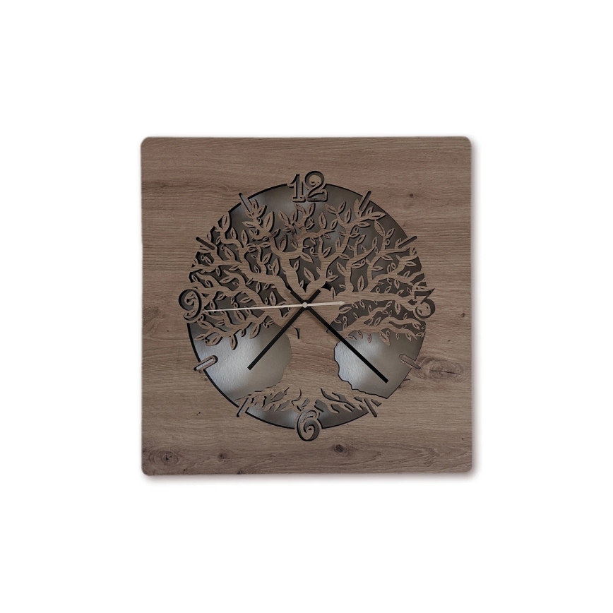 Li-Go 23537/DUB2 - Himennettävä LED-seinäkello LED/10W/5V 20000 mAh 42x42 cm tammi/oliivipuu, pyöreä + kauko-ohjain