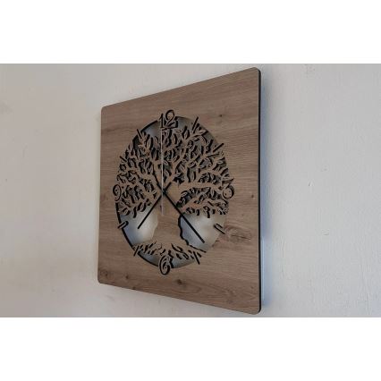 Li-Go 23537/DUB2 - Himennettävä LED-seinäkello LED/10W/5V 20000 mAh 42x42 cm tammi/oliivipuu, pyöreä + kauko-ohjain