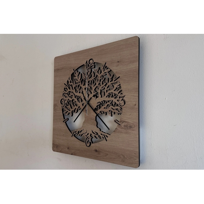 Li-Go 23537/DUB2 - Himennettävä LED-seinäkello LED/10W/5V 20000 mAh 42x42 cm tammi/oliivipuu, pyöreä + kauko-ohjain