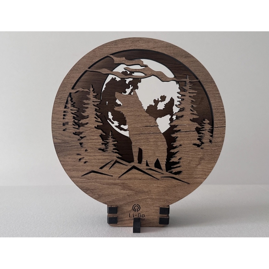 Li-Go 23574/DUB2 - LED-himennettävä pöytäkoriste LED/12W/230V 20x22 cm tammi/Susi ja kuu