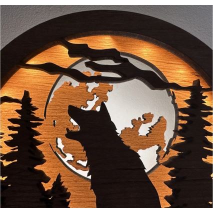 Li-Go 23574/DUB2 - LED-himennettävä pöytäkoriste LED/12W/230V 20x22 cm tammi/Susi ja kuu