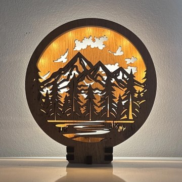 Li-Go 23583/DUB2 - Himennettävä LED-pöytäkoriste LED/12W/230V 20x22 cm tammi/vuoret ja metsä