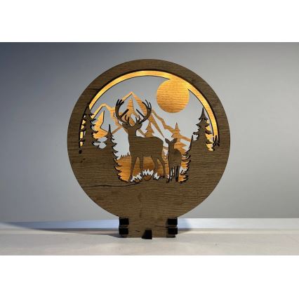 Li-Go 23592/DUB2 - LED Himmennettävä pöytäkoriste LED/12W/230V 20x22 cm tammi/peura ja naaraspeura