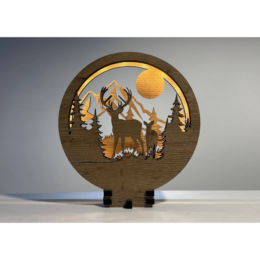 Li-Go 23592/DUB2 - LED Himmennettävä pöytäkoriste LED/12W/230V 20x22 cm tammi/peura ja naaraspeura