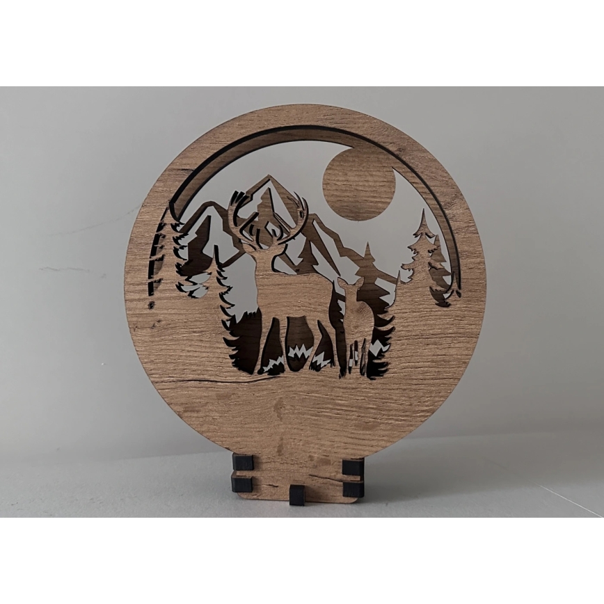 Li-Go 23592/DUB2 - LED Himmennettävä pöytäkoriste LED/12W/230V 20x22 cm tammi/peura ja naaraspeura